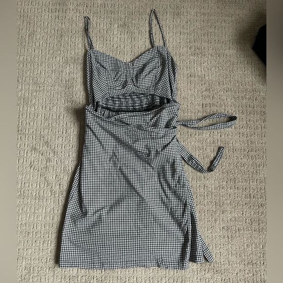 Free People Black White Checked Wrap Open Front Mini Dress - Picture 1 of 8